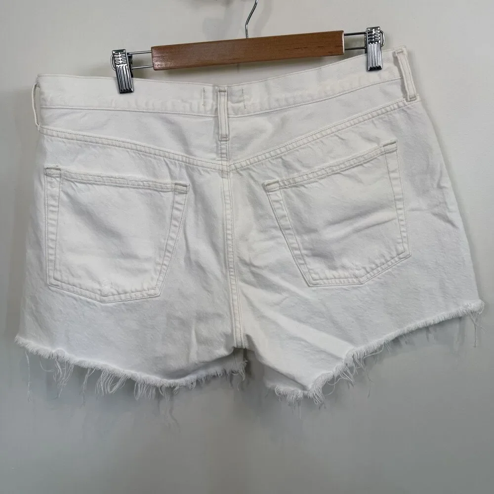 Agolde Parker Long Shorts Womens Size 32 White Vintage Cut Off Denim High Waist
